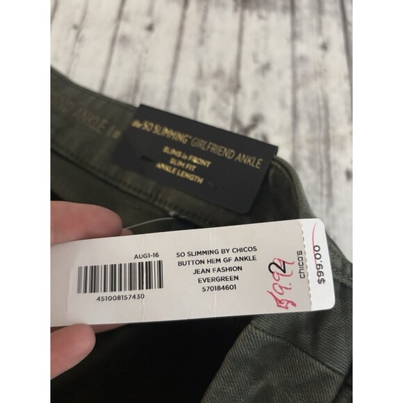 Chico’s So Slimming Girlfriend Slim Leg Ankle Evergreen Denim Jeans Large NEW - Picture 7 of 11